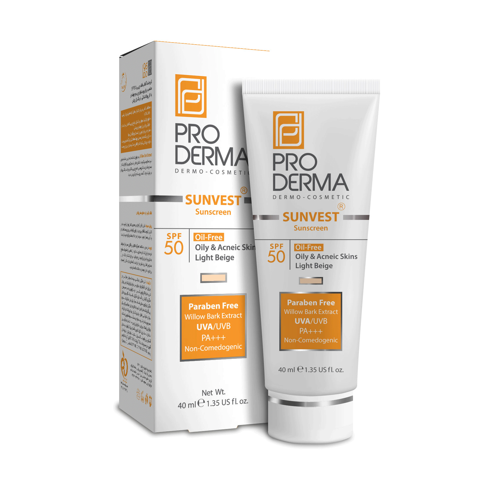 کرم ضد آفتاب پرودرما فاقد چربی با SPF50 بژ روشن 40 میلی لیتر