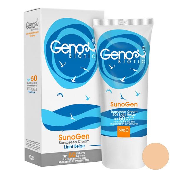 کرم ضد آفتاب بژ روشن پوست نرمال و خشک SPF50 ژنوبایوتیک