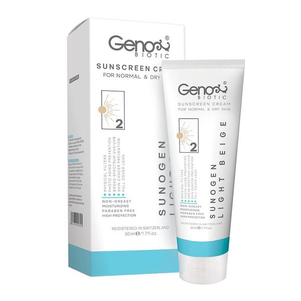 کرم ضد آفتاب رنگی SPF50 بژ روشن پوست خشک ژنوبایوتیک 50 میل