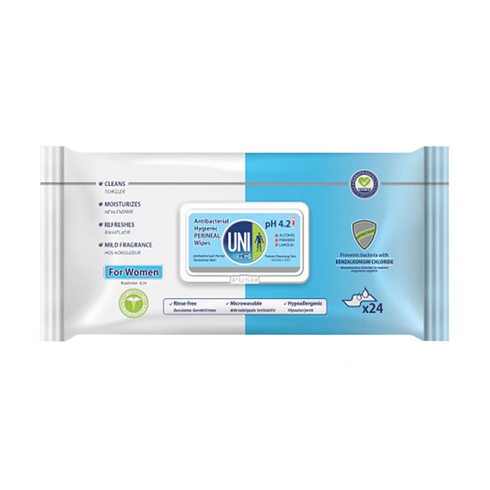 دستمال مرطوب پاک کننده  بهداشتی ناحیه پرینال بانوان یونی مد 24عددی