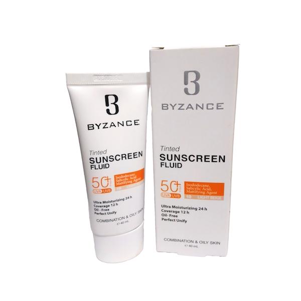 فلوئید ضد آفتاب بیزانس رنگی SPF50 پوست چرب ومختلط ومستعد آکنه بژ روشن 10