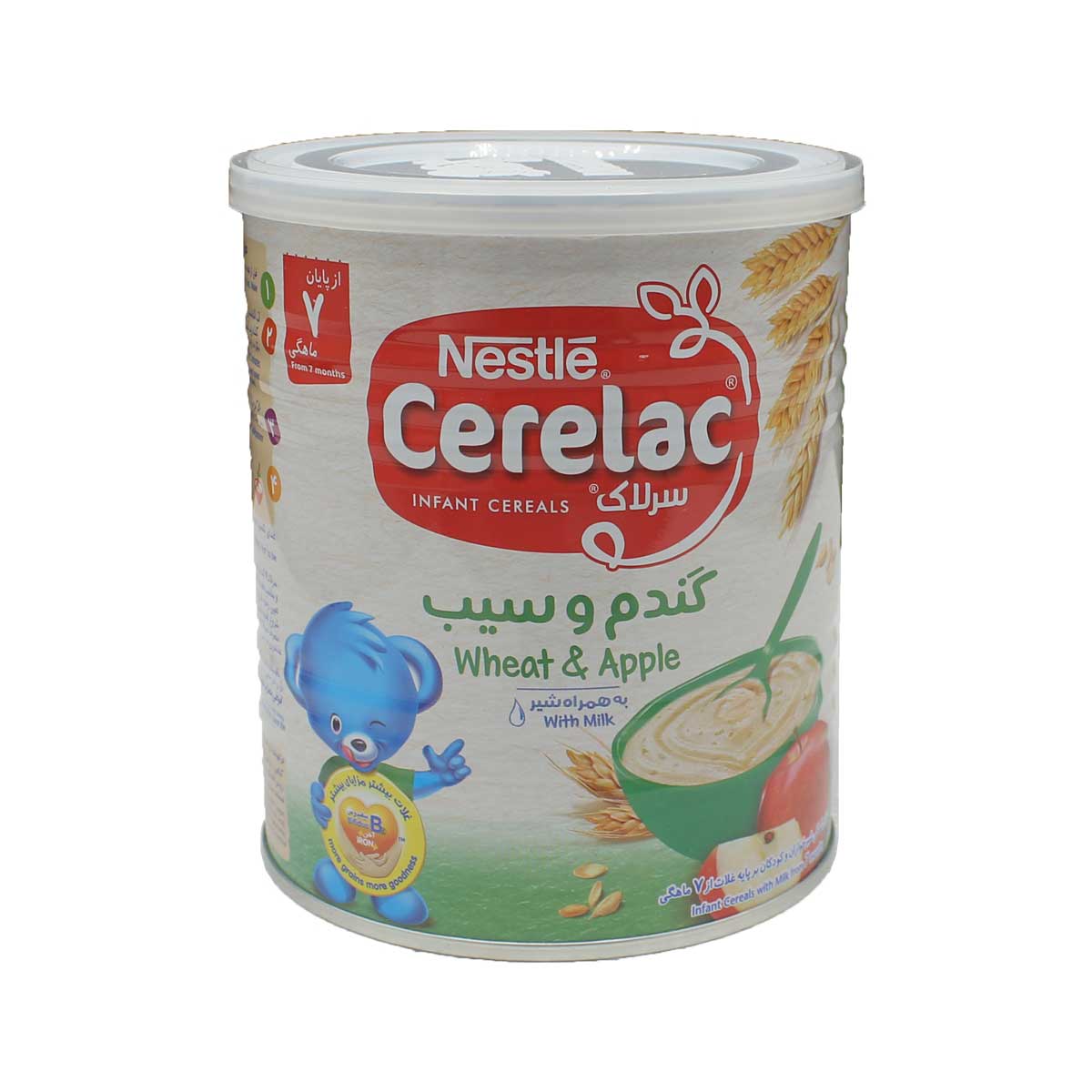 سرلاک گندم و سیب به همراه شیر نستله مناسب کودکان از پایان 7 ماهگی 400 گرم
