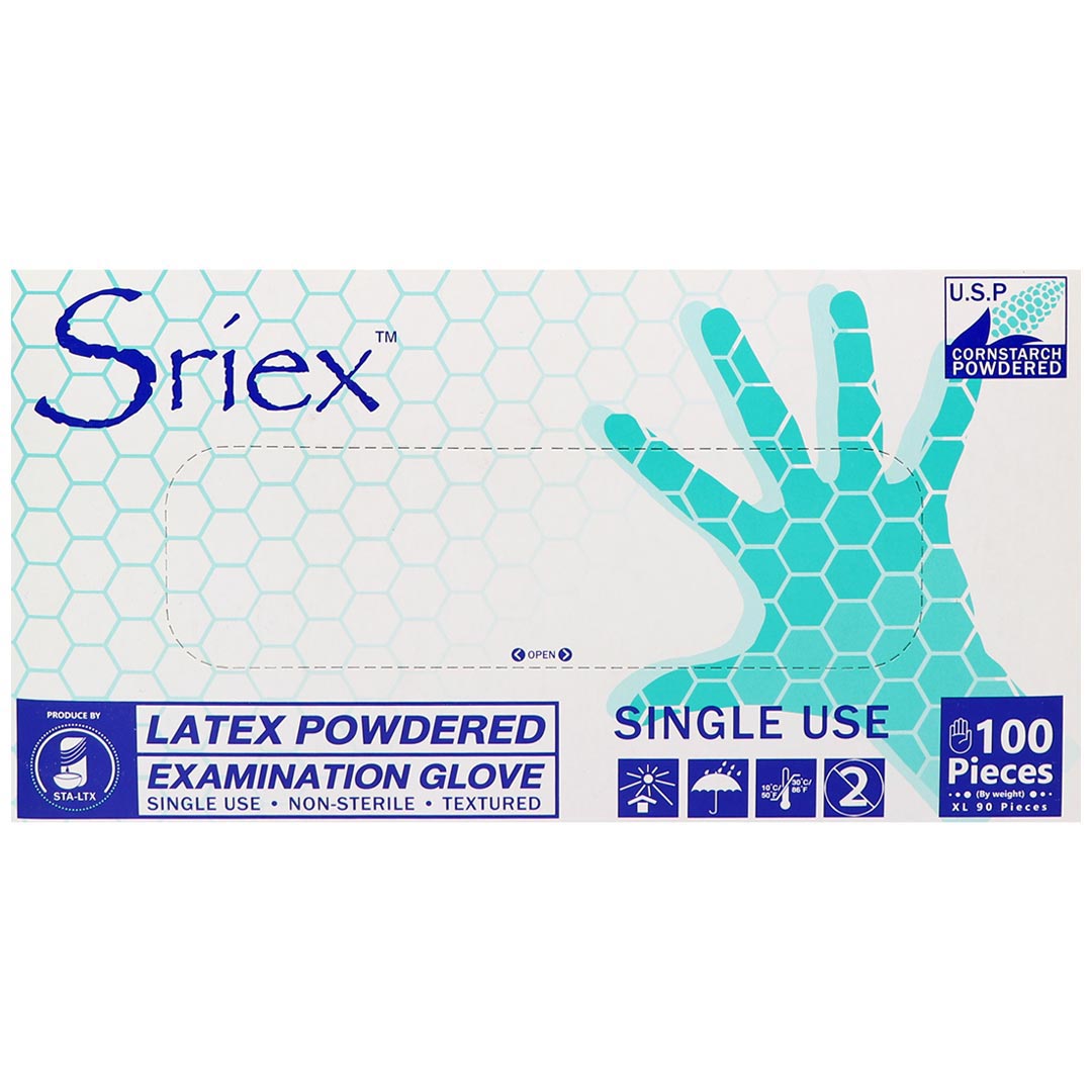 دستکش لاتکس پودری ایکس لارج 100 عددی سریکس