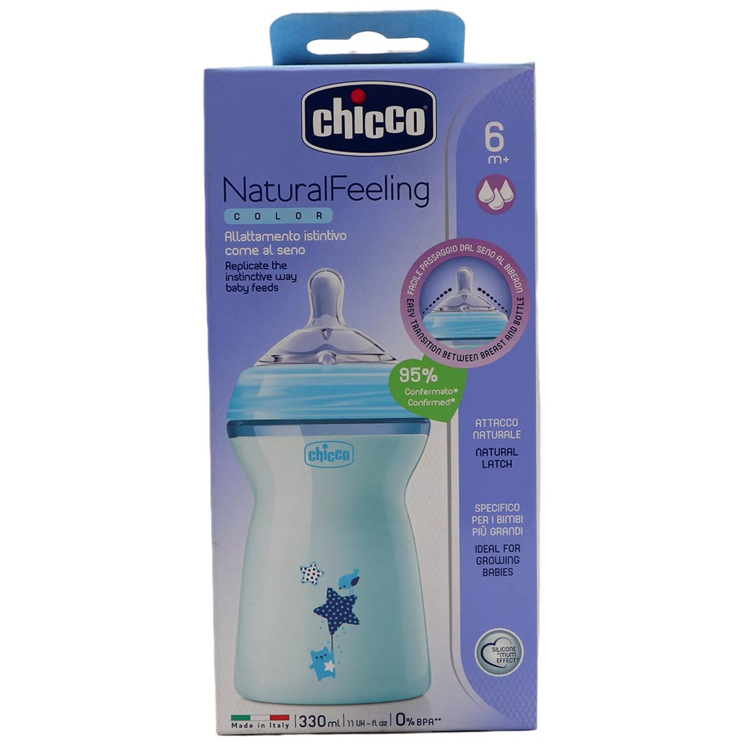 شیشه نچرال فیلینگ رنگی آبی از 6 ماهگی 330 میل چیکو