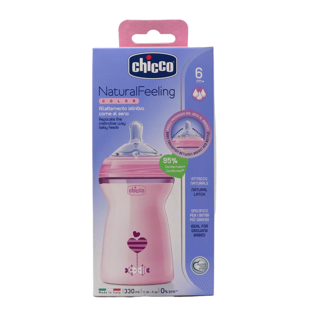 شیشه نچرال فیلینگ رنگی صورتی از 6 ماهگی 330 میل چیکو