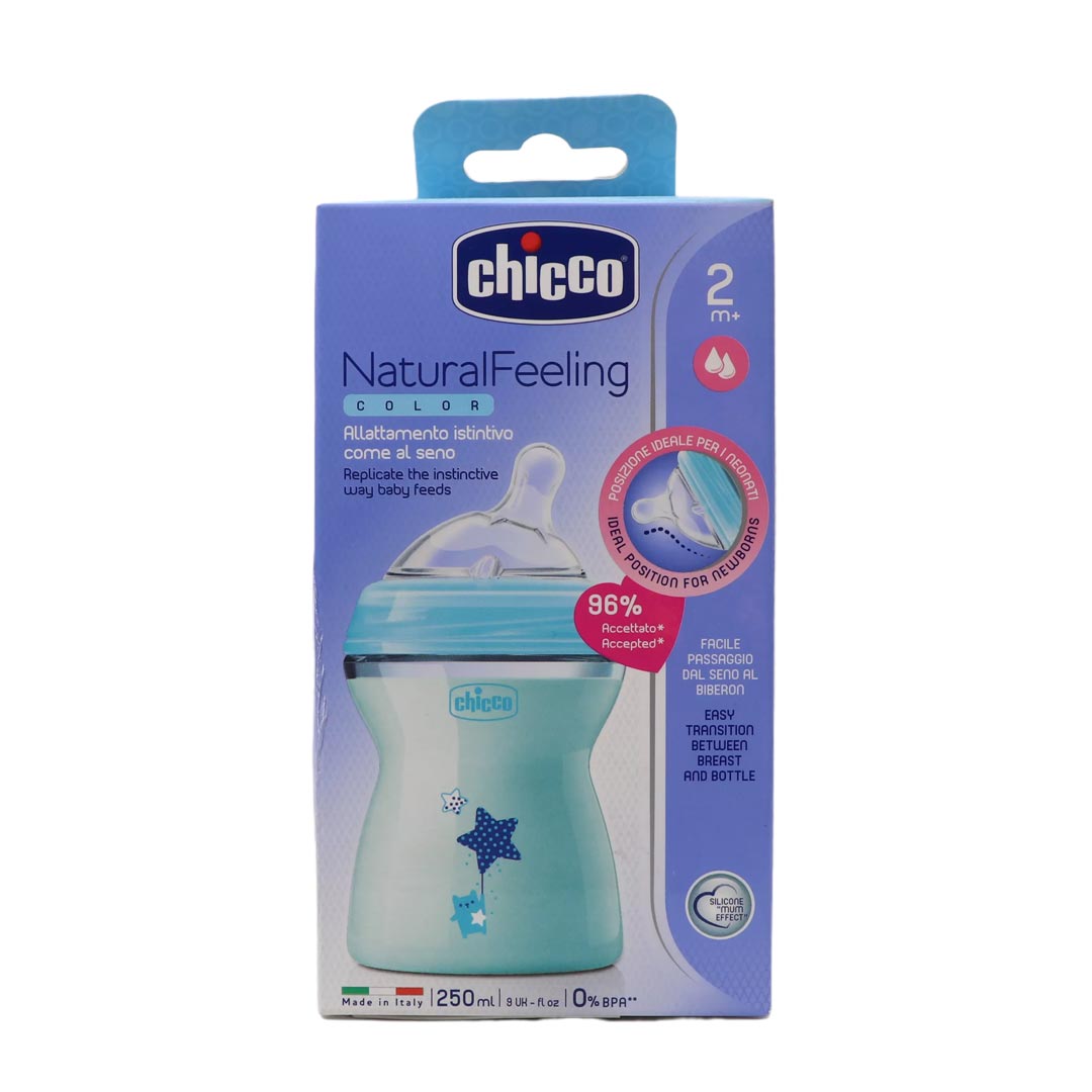 شیشه نچرال فیلینگ رنگی آبی از دو ماهگی 250 میل چیکو