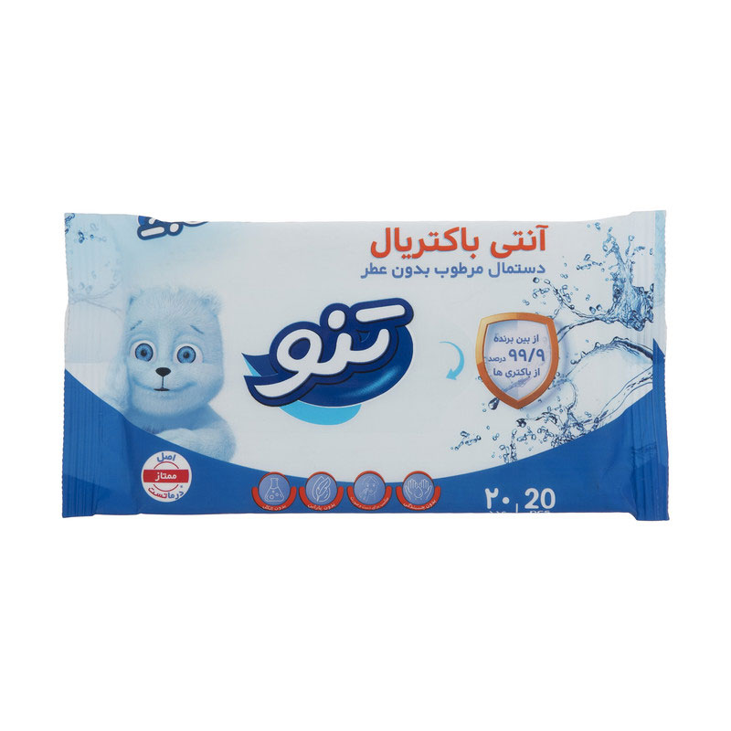 دستمال مرطوب پاک کننده آنتی باکتریال 20 عددی تنو
