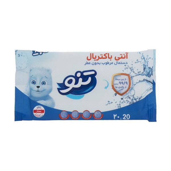 دستمال مرطوب پاک کننده آنتی باکتریال 20 عددی تنو