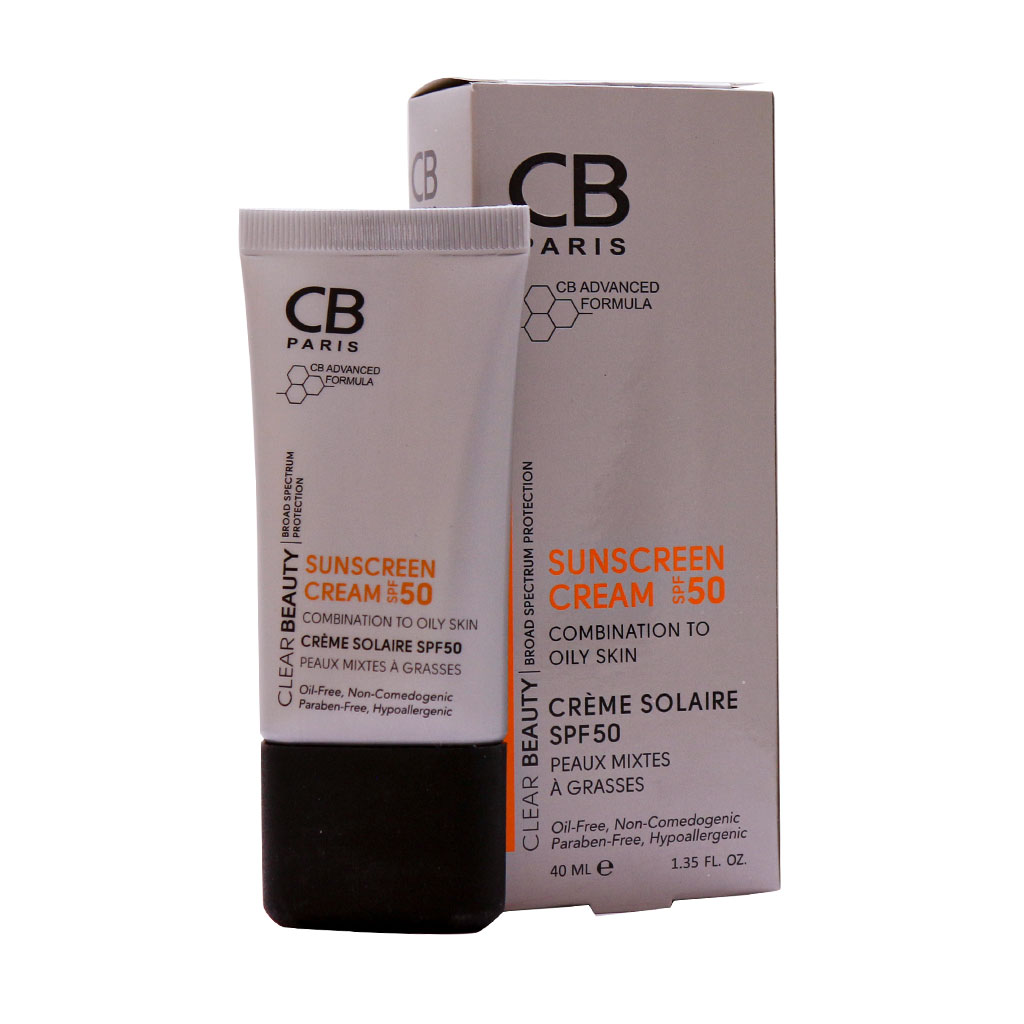 کرم ضد آفتاب SPF50 پوست مختلط تا چرب بی رنگ سی بی پاریس 40 میلی لیتر