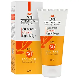 مدیلن کرم ضد آفتاب مدیلن SPF50 بژ روشن مناسب پوست خشک و معمولی